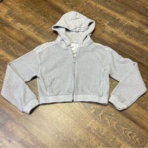 Aerie Gray Waffle Knit Cropped Zip Hoodie Womens Size XS